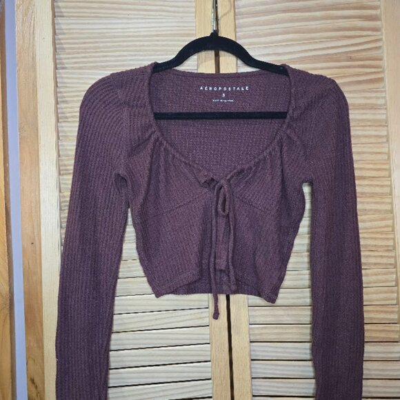 Aeropostale Women's Long Sleeve Cropped Top with Front Tie, Size Small - Picture 2 of 5